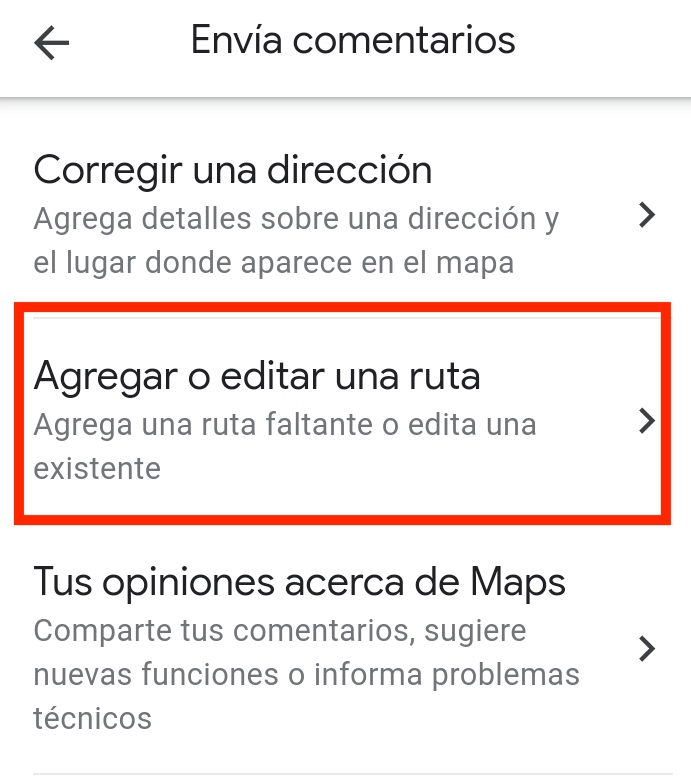Agregar o editar ruta para nueva calle en google maps