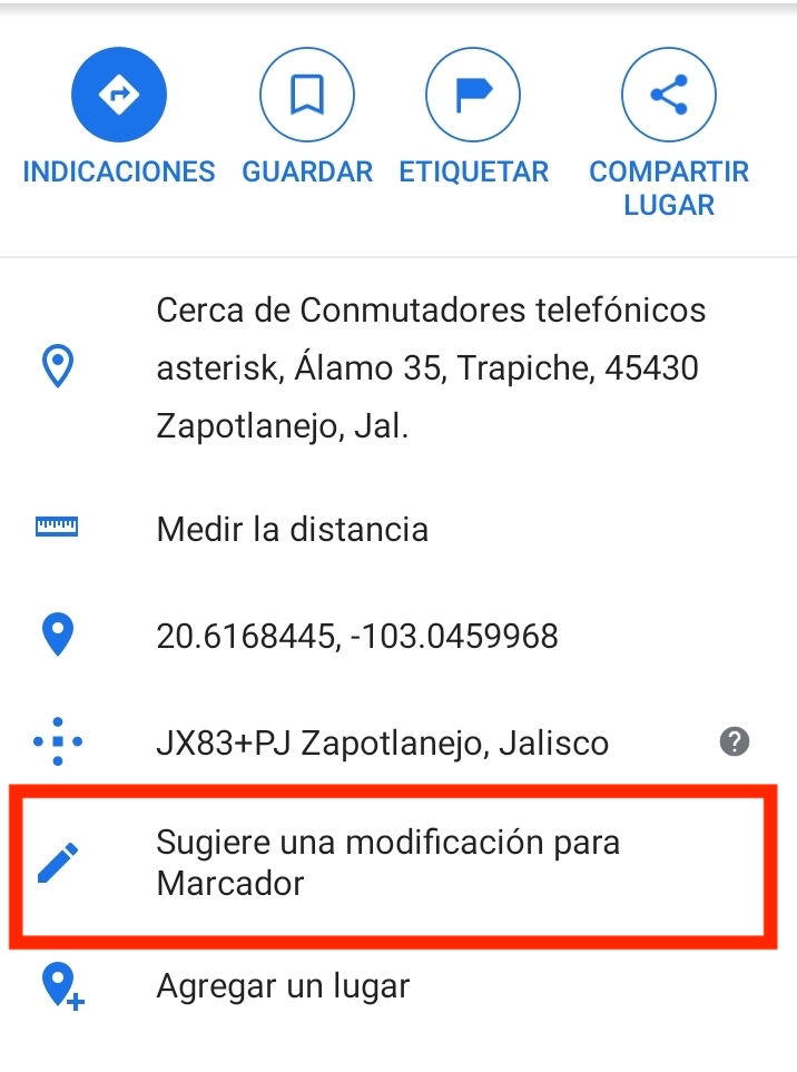 Sugerir una modificación para agregar una nueva calle
