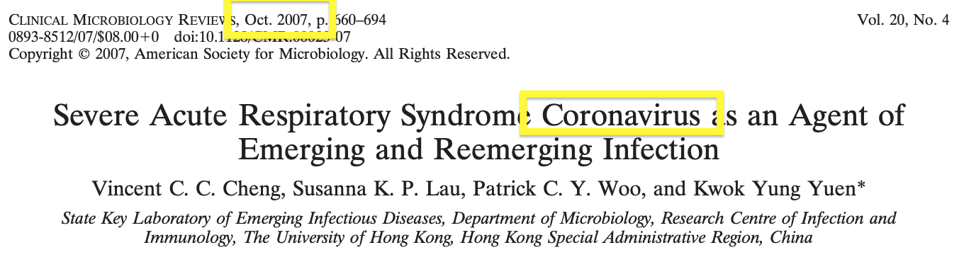 Científicos advierten de coronavirus en 2007